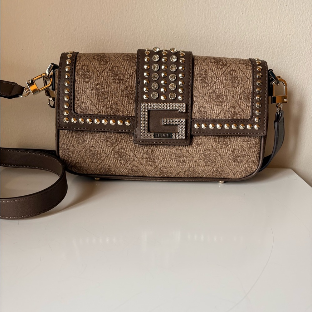 Guess Tan and Brown Studded Clutch